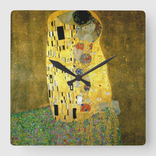The Kiss by Gustav Klimt Square Wall Clock (Front)