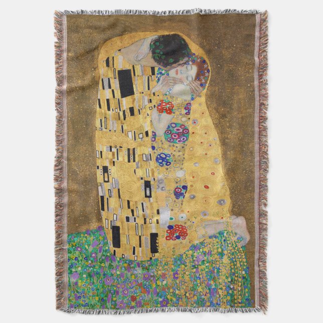 The Kiss by Gustav Klimt Throw Blanket (Front Vertical)