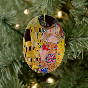 The Kiss by Gustav Klimt, Vintage Art Nouveau Ceramic Ornament