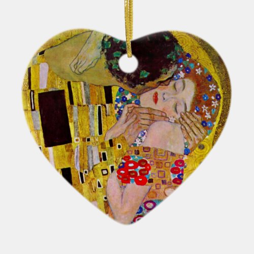 The Kiss by Gustav Klimt Vintage Art Nouveau Ceramic Ornament