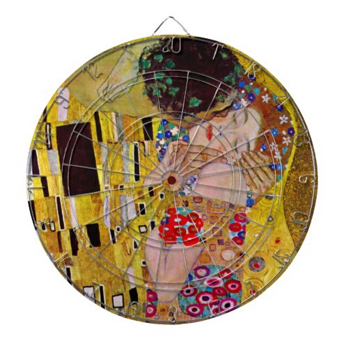 The Kiss by Gustav Klimt Vintage Art Nouveau Dartboard With Darts