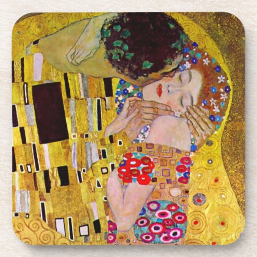 The Kiss by Gustav Klimt Vintage Art Nouveau Drink Coaster