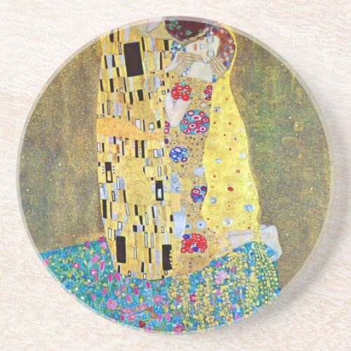 The Kiss by Gustav Klimt Vintage Art Nouveau Drink Coaster