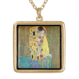 The Kiss by Gustav Klimt, Vintage Art Nouveau Gold Plated Necklace