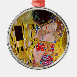 The Kiss by Gustav Klimt, Vintage Art Nouveau Metal Ornament