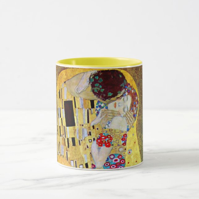 The Kiss by Gustav Klimt, Vintage Art Nouveau Mug (Center)