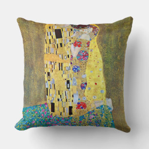 The Kiss by Gustav Klimt, Vintage Art Nouveau Throw Pillow