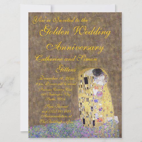 The Kiss by Klimt Golden Wedding Anniversary Invit Invitation