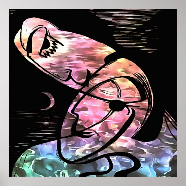 The Kiss By Moonlight and Ocean Abstract Art Poster (Front)
