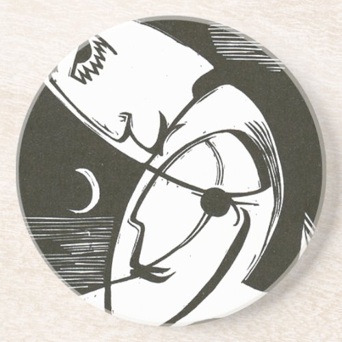 The Kiss By Moonlight and Ocean Sandstone Coaster