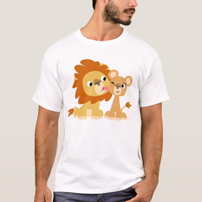 The Kiss: Cute Cartoon Lion Couple Kids T-shirt (Front)