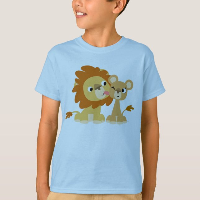 The Kiss: Cute Cartoon Lion Couple Kids T-shirt (Front)