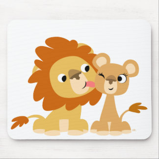 The Kiss: Cute Cartoon Lion Couple Mousepad