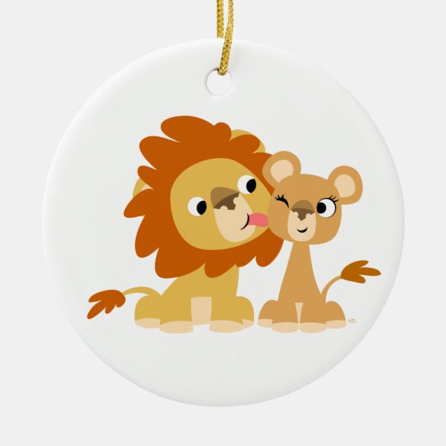 The Kiss: Cute Cartoon Lion Couple Ornament (Front)