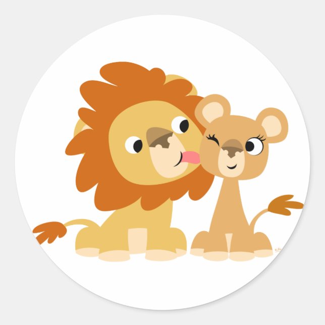 The Kiss: Cute Cartoon Lion Couple Sticker (Front)