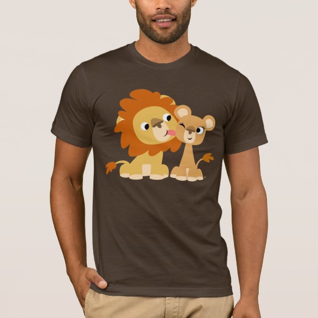 The Kiss: Cute Cartoon Lion Couple T-shirt (Front)