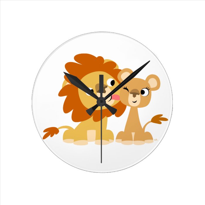 The Kiss Cute Cartoon Lion Couple Wall Clock