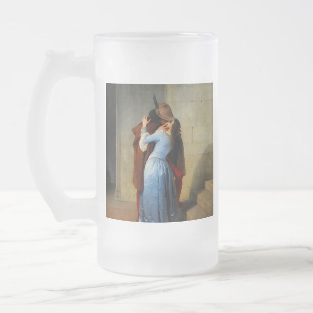 The Kiss Francesco Hayez Frosted Glass Beer Mug (Left)