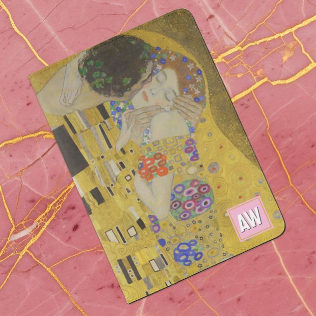 The Kiss, Gustav Klimt Passport, Monogram Passport Holder (The Kiss Passport Cover / Klimt, monogram)