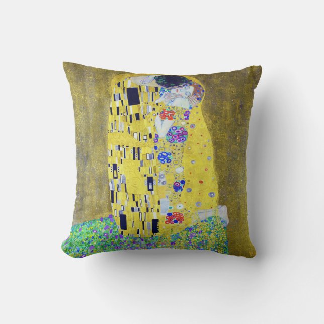 The Kiss, Gustav Klimt Throw Pillow (Front)
