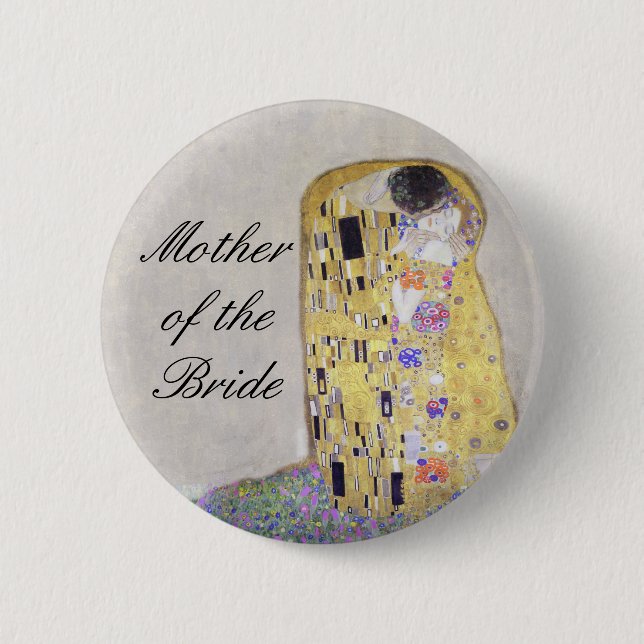 "The Kiss" Klimt Art Nouveau Wedding Theme White Pinback Button (Front)