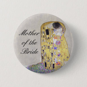 "The Kiss" Klimt Art Nouveau Wedding Theme White Pinback Button
