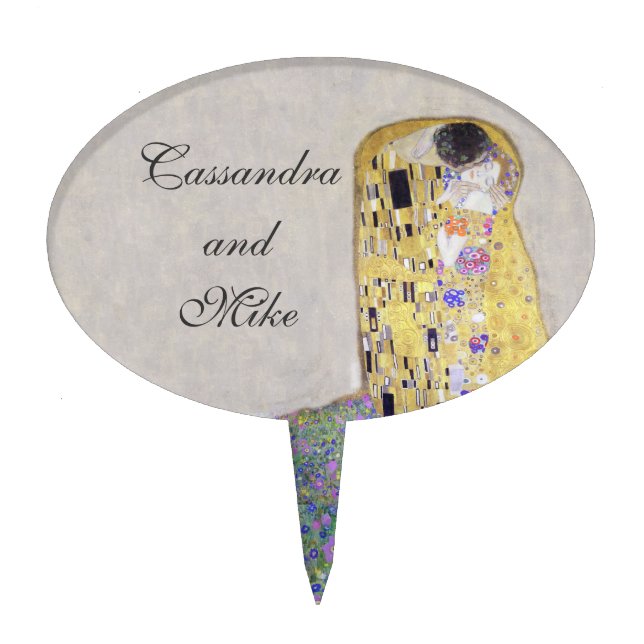 "The Kiss" Klimt Wedding  Anniversary Art Nouveau Cake Topper (Front)