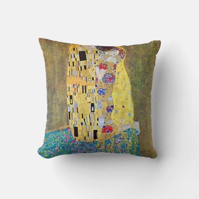 The Kiss (original Der Kuss) by Gustav Klimt Throw Pillow (Front)