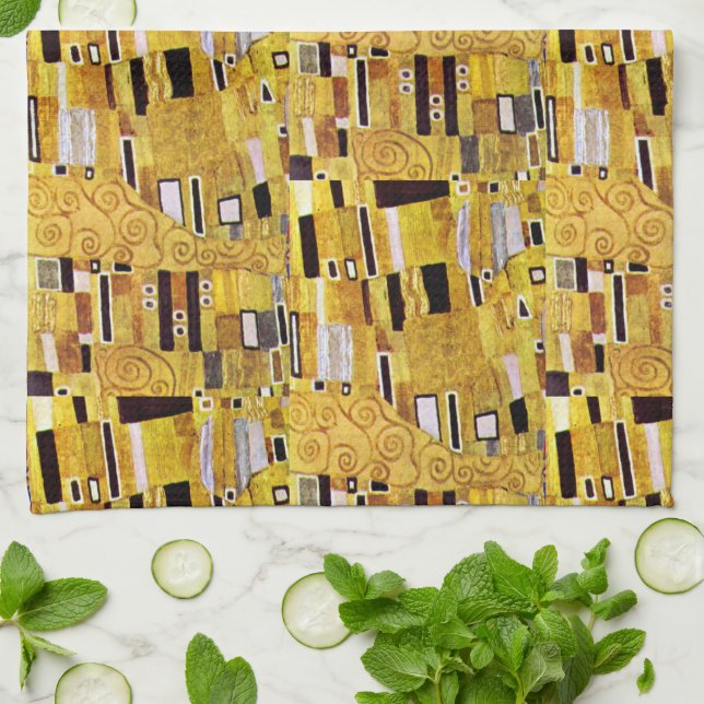 The Kiss Pattern by Gustav Klimt, Art Nouveau Kitchen Towel (Folded)