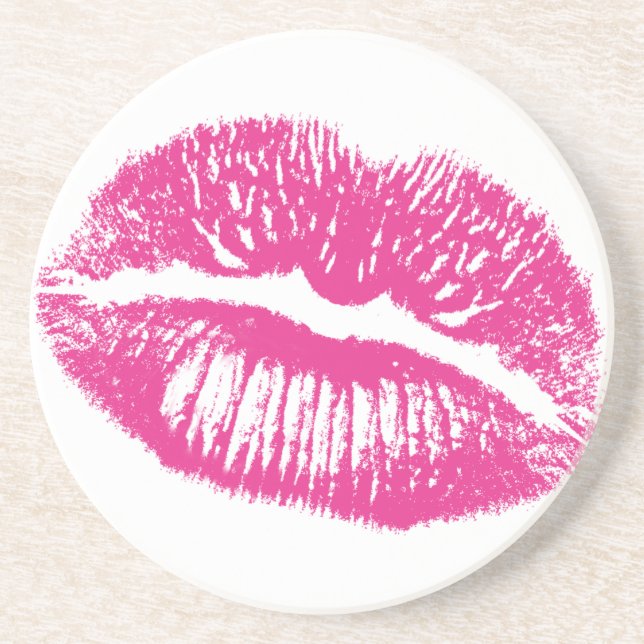 The Kiss, Pink Lips Sandstone Coaster (Front)
