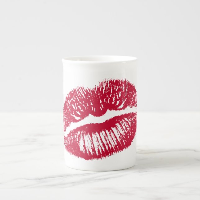 The Kiss, Red Lips Bone China Mug (Front)