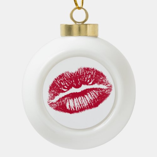 The Kiss Red Lips Ceramic Ball Christmas Ornament