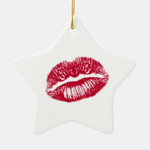 The Kiss, Red Lips Ceramic Ornament
