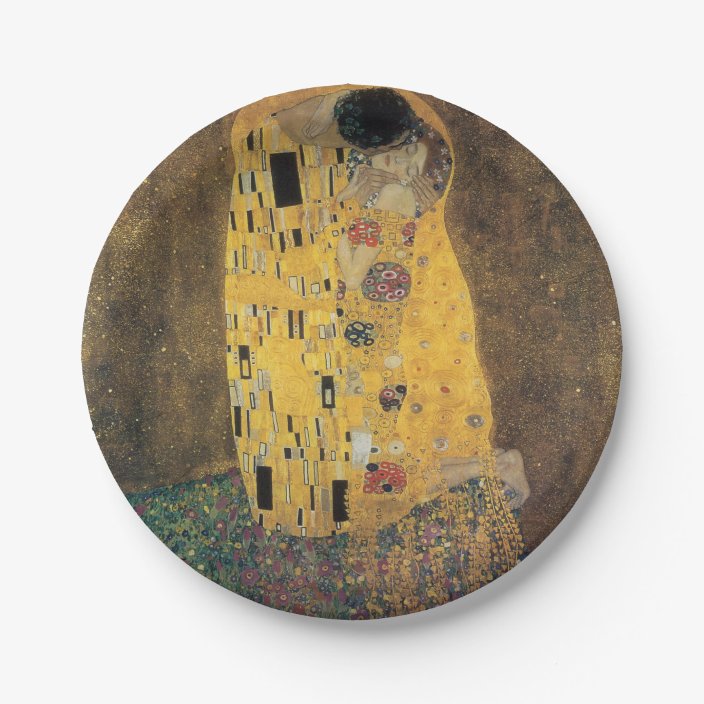 The Kiss Reproduction Gustav Klimt Painting Art Paper Plate Zazzle Com