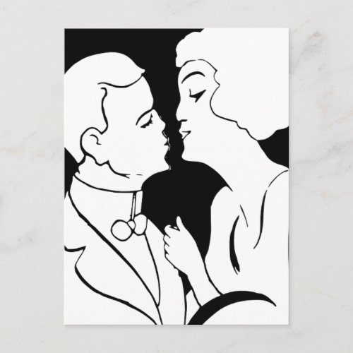 The Kiss Valentine black and white art deco design Holiday Postcard