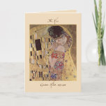 The Kiss Valentine's Card by Gustav Klimt 1907-08<br><div class="desc">The Kiss (original Der Kuss) was painted by Gustav Klimt, during his ‘golden period’, and is probably his most famous work. It depicts a couple, in various shades of gold and symbols, sharing a kiss against a bronze background. The shared gold shrouding and indeterminate background evokes the timelessness and union...</div>