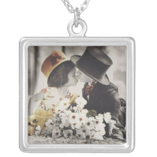 The Kiss Vintage Postcard Sterling Silver Plated Necklace