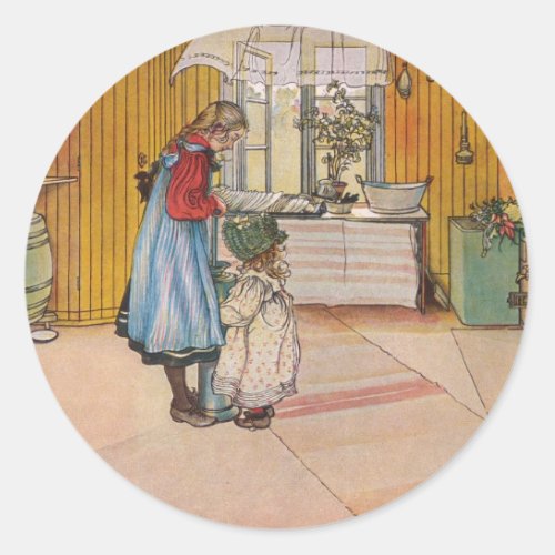 The Kitchen by Carl Larsson Swedish Artist Classic Round Sticker