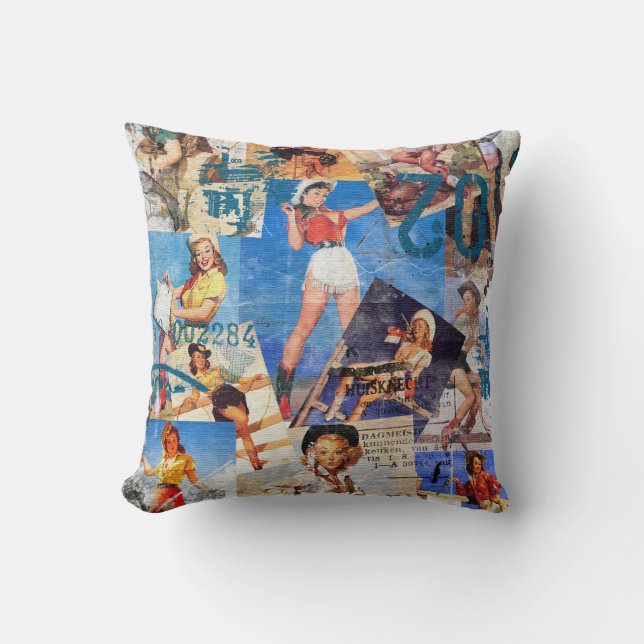 The Kitsch Bitsch : Cowgirl Pin-Ups No.1 & No. 2 Throw Pillow (Front)