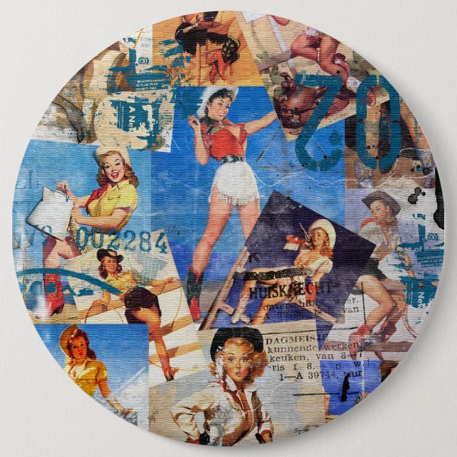 The Kitsch Bitsch : Destroyed Cowgirl Pin-Ups No.1 Button (Front)