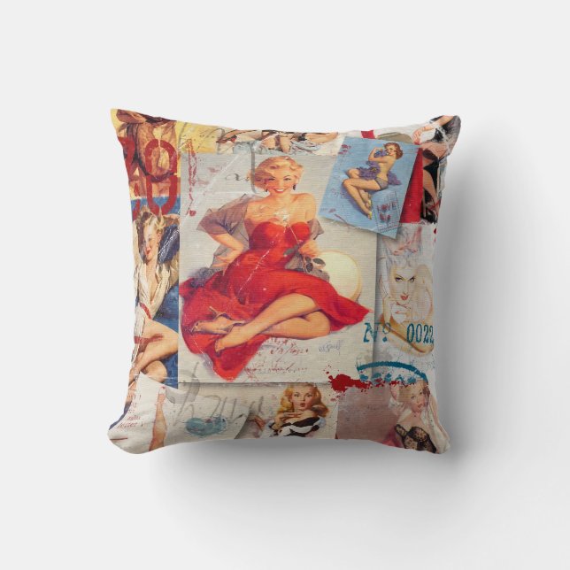 The Kitsch Bitsch : Love Pin-Up Collage 1 Throw Pillow (Front)