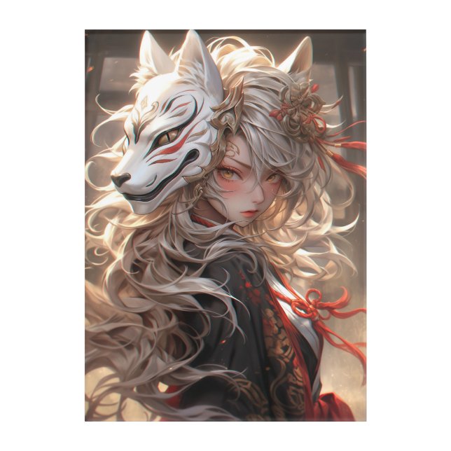 The Kitsune's Silent Vow | Japanese Fox Samurai Acrylic Print (Front)