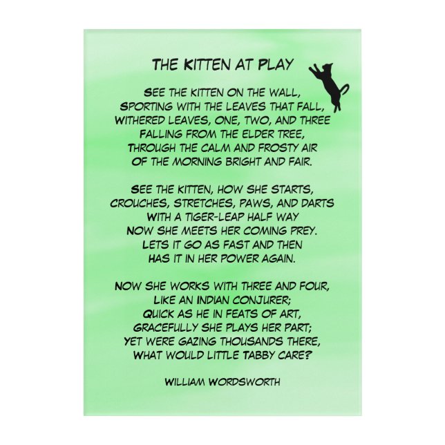 The Kitten at Play Cute Poem Acrylic Print (Front)