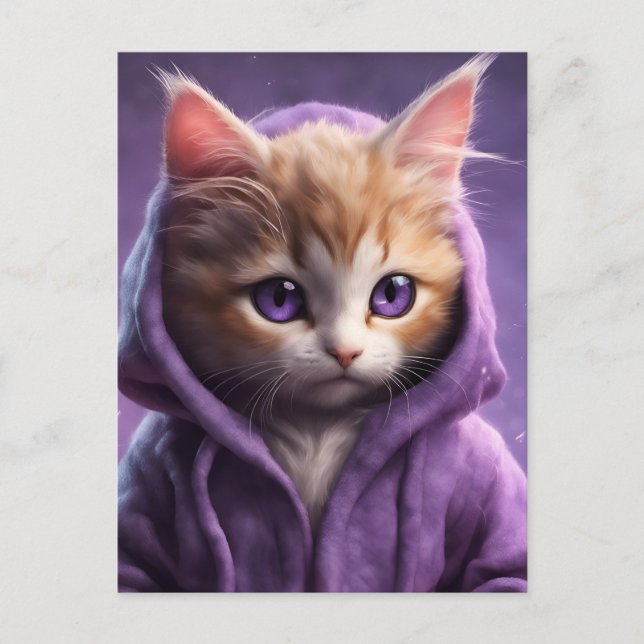 The Kitten in a Purple Hoodie Postcard (Front)