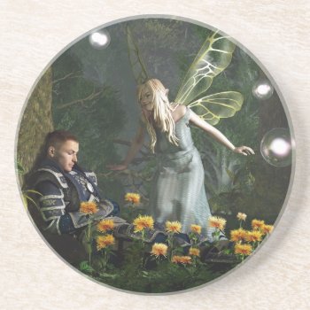 The Knight And The Faerie Drink Coaster by ArtOfDanielEskridge at Zazzle