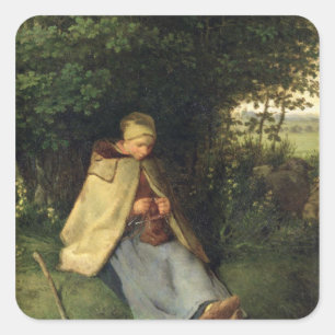 The Knitter or, The Seated Shepherdess, 1858-60 Square Sticker