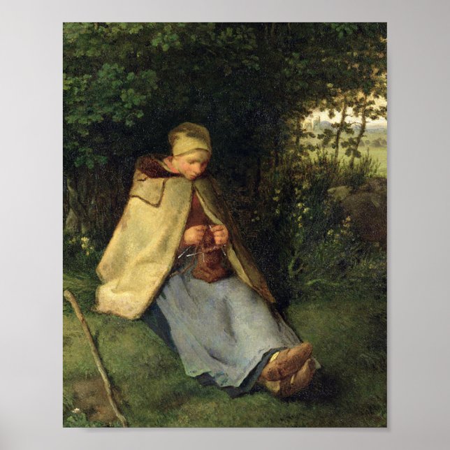 The Knitter Seated Shepherdess Jean Millet Poster (Front)