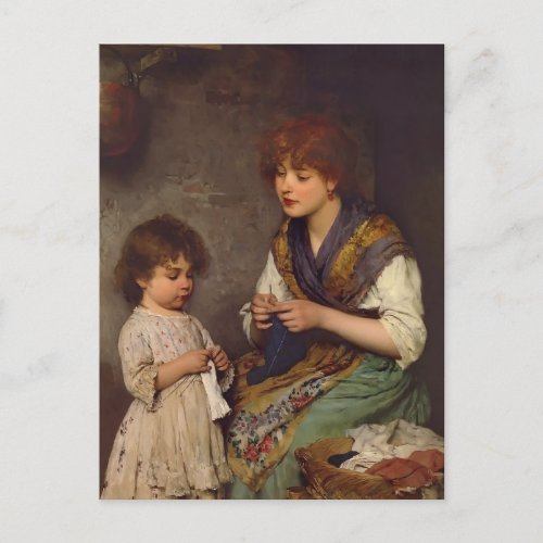 The Knitting Lesson by Eugene de Blaas Postcard