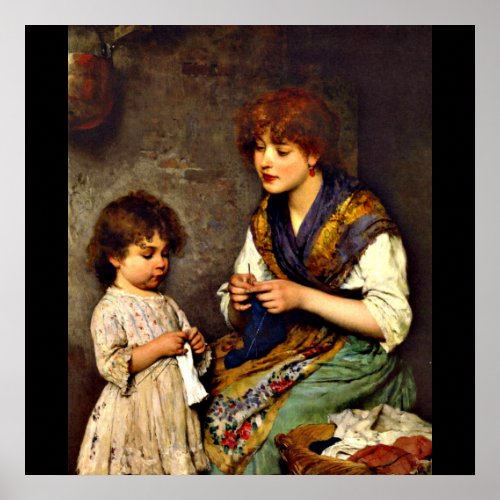 The Knitting Lesson fine art painting Poster