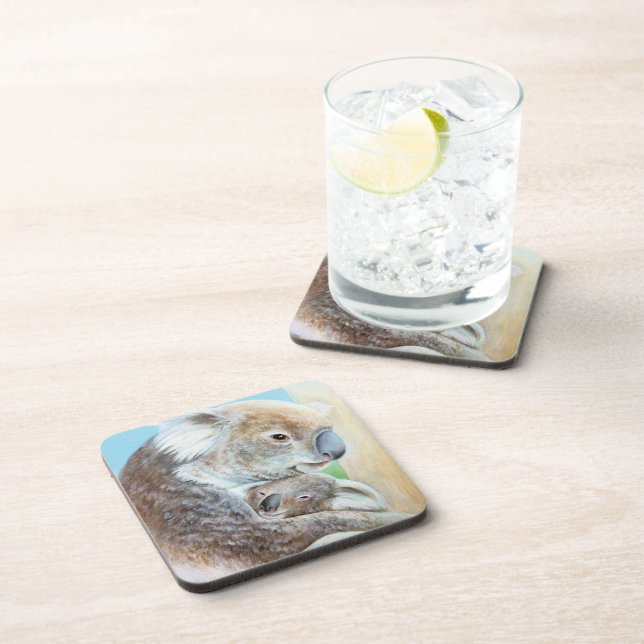 "The Koala cuddle" fine art set of 6 coasters (Right Side)